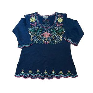 Berek Womens Size Large Flowered Shirt Long‎ Sleeve Beaded